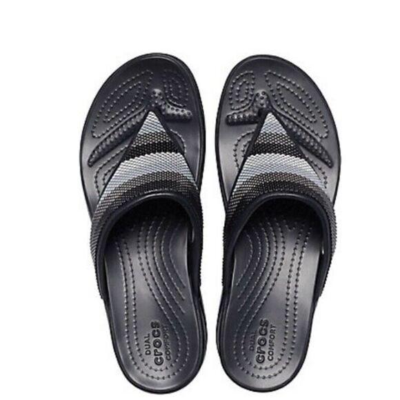 NEW Crocs Monterey Beaded Stripe Wedge Flip Sz 4 - Picture 1 of 5